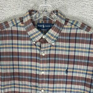 Ralph Lauren Shirt Mens Extra Large Brown Blue Plaid Button Down Classic Preppy